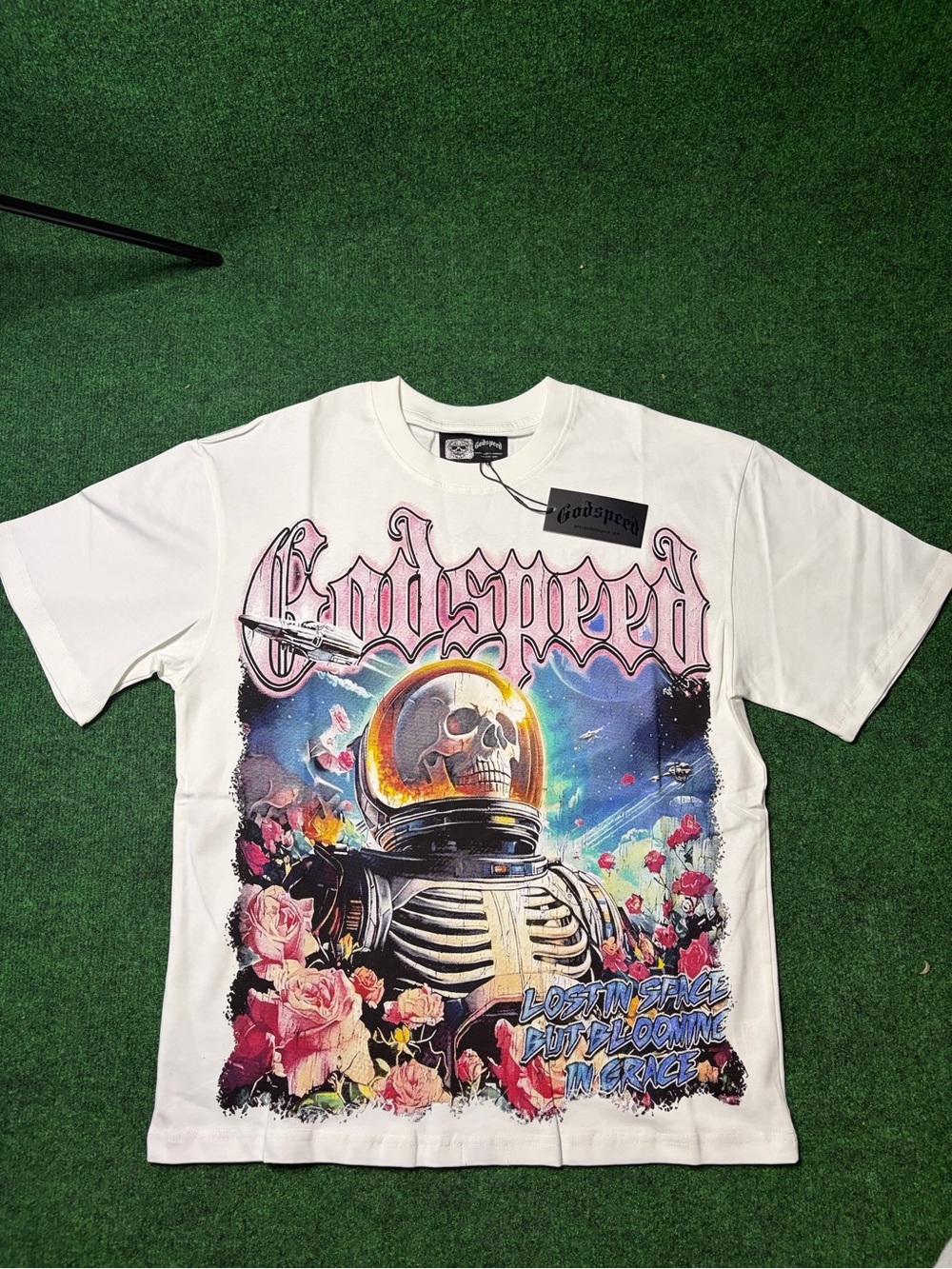 White Graphic Space Skull Short Sleeve Tee